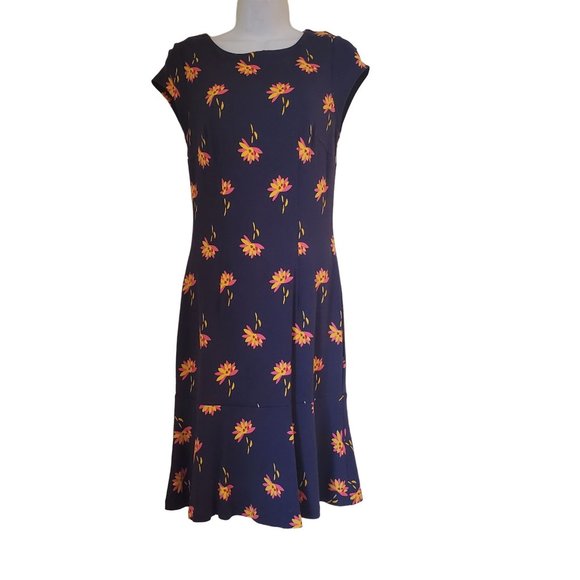 Boden Navy and Orange Floral Midi Dress - Picture 2 of 8